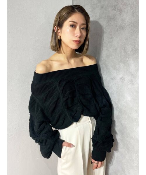 EMODA（エモダ）の「ワイドドレープニット（ニット/セーター・レディース・ブルー/アイボリー/ライム/ブラック・FREE）」の10枚目の写真