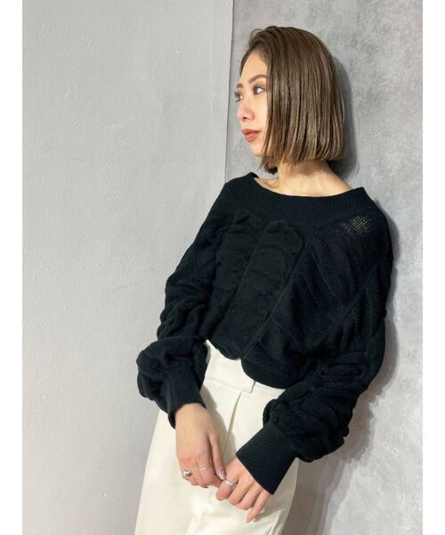 EMODA（エモダ）の「ワイドドレープニット（ニット/セーター・レディース・ブルー/アイボリー/ライム/ブラック・FREE）」の11枚目の写真