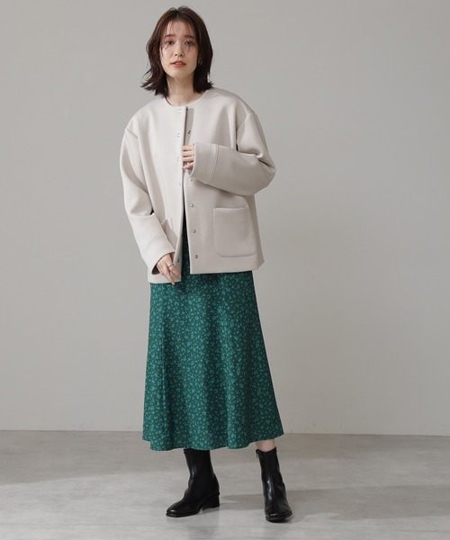 N.（N. Natural Beauty Basic）（エヌエヌナチュラルビューティーベーシック）の「◆ノーカラーダンボールブルゾン（ブルゾン・レディース・ネイビー/オフホワイト/ライトグリーン・MEDIUM）」の4枚目の写真