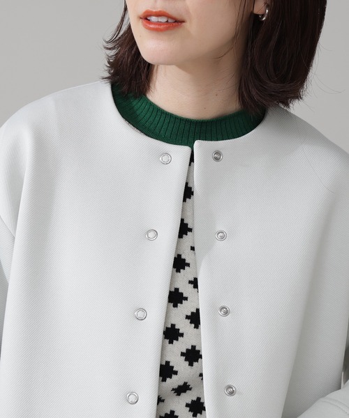 N.（N. Natural Beauty Basic）（エヌエヌナチュラルビューティーベーシック）の「◆ノーカラーダンボールブルゾン（ブルゾン・レディース・ネイビー/オフホワイト/ライトグリーン・MEDIUM）」の13枚目の写真