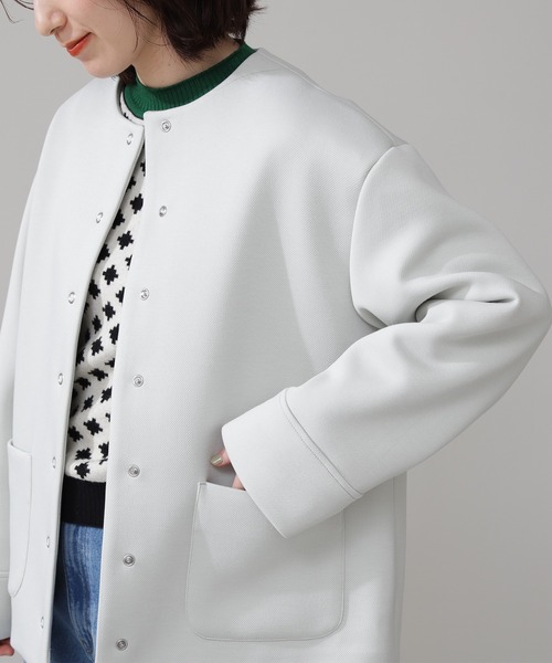 N.（N. Natural Beauty Basic）（エヌエヌナチュラルビューティーベーシック）の「◆ノーカラーダンボールブルゾン（ブルゾン・レディース・ネイビー/オフホワイト/ライトグリーン・MEDIUM）」の12枚目の写真