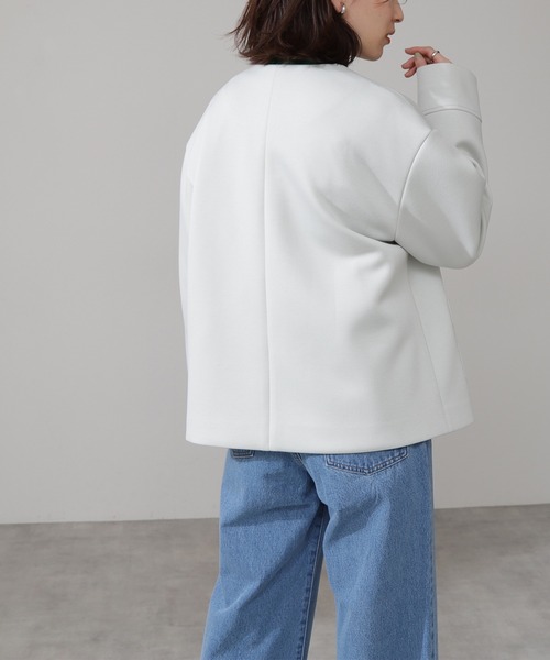 N.（N. Natural Beauty Basic）（エヌエヌナチュラルビューティーベーシック）の「◆ノーカラーダンボールブルゾン（ブルゾン・レディース・ネイビー/オフホワイト/ライトグリーン・MEDIUM）」の11枚目の写真
