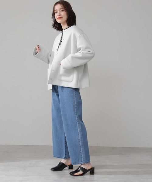 N.（N. Natural Beauty Basic）（エヌエヌナチュラルビューティーベーシック）の「◆ノーカラーダンボールブルゾン（ブルゾン・レディース・ネイビー/オフホワイト/ライトグリーン・MEDIUM）」の9枚目の写真
