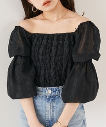 【Web限定】シャーリング刺繍レースパフスリーブブラウス