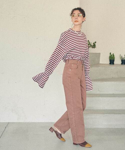 MATURED（マチュアード）の「【MATURED/マチュアード】デザインボーダートップス（Tシャツ/カットソー・レディース・ベージュ/オレンジ/ブルー・FREE）」の9枚目の写真