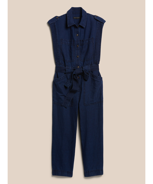 Banana Republic(バナナリパブリック)の「リネン コットン ユーティリティ クロップドジャンプスーツ(つなぎ/オールインワン・レディース・インディゴブルー・S/M/L/XS)」の4枚目の写真