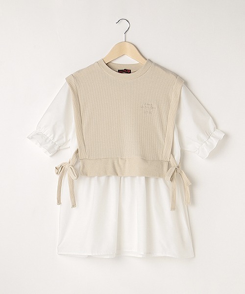 LOVETOXIC(ラブトキシック)の「ベストレイヤード半袖ブラウス(アンサンブル・キッズ・ベージュ/ピンク/ライトグリーン・L/S/SS/M)」の2枚目の写真