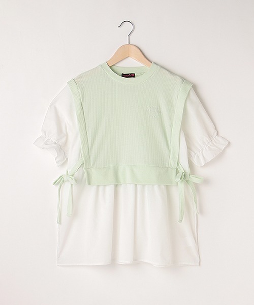 LOVETOXIC(ラブトキシック)の「ベストレイヤード半袖ブラウス(アンサンブル・キッズ・ベージュ/ピンク/ライトグリーン・L/S/SS/M)」の3枚目の写真