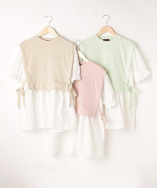 LOVETOXIC(ラブトキシック)の「ベストレイヤード半袖ブラウス(アンサンブル・キッズ・ベージュ/ピンク/ライトグリーン・L/S/SS/M)」の11枚目の写真