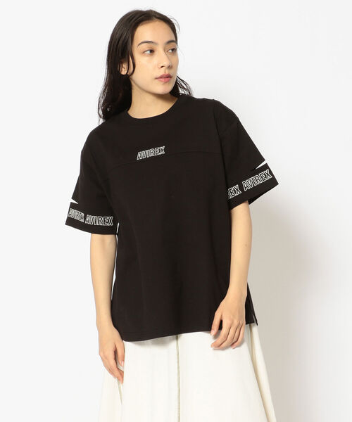 AVIREX（アヴィレックス）の「SLEEVE OPEN EMBROIDERY T-SHIRT/ スリーブオープン刺繍ティーシャツ（Tシャツ/カットソー・レディース・オフホワイト/レッド/サックスブルー/ブラック・FREE）」の3枚目の写真