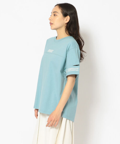 AVIREX（アヴィレックス）の「SLEEVE OPEN EMBROIDERY T-SHIRT/ スリーブオープン刺繍ティーシャツ（Tシャツ/カットソー・レディース・オフホワイト/レッド/サックスブルー/ブラック・FREE）」の6枚目の写真