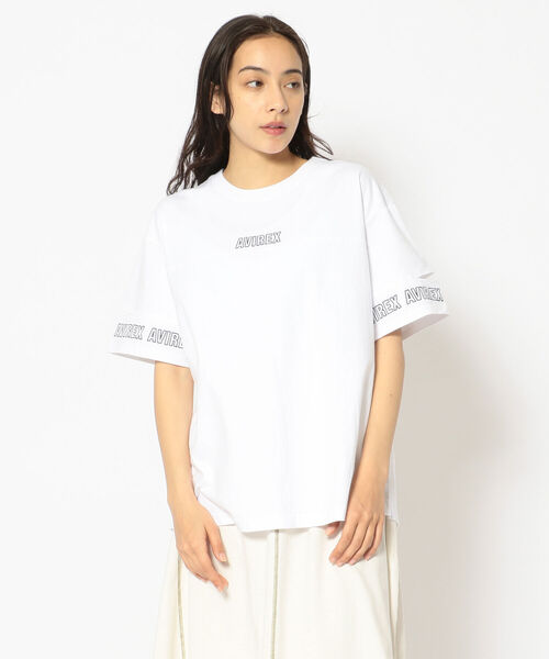 AVIREX（アヴィレックス）の「SLEEVE OPEN EMBROIDERY T-SHIRT/ スリーブオープン刺繍ティーシャツ（Tシャツ/カットソー・レディース・オフホワイト/レッド/サックスブルー/ブラック・FREE）」の16枚目の写真