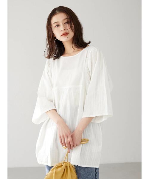 RAY CASSIN FAVORI（レイカズンフェバリ）の「・RAY CASSIN ドビー×ギャザーチュニック（Tシャツ/カットソー・レディース・ブラック/ミント/オフホワイト/イエロー・FREE）」の6枚目の写真