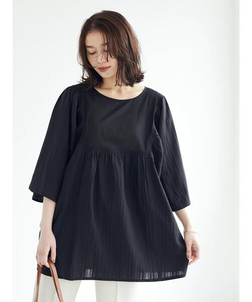 RAY CASSIN FAVORI（レイカズンフェバリ）の「・RAY CASSIN ドビー×ギャザーチュニック（Tシャツ/カットソー・レディース・ブラック/ミント/オフホワイト/イエロー・FREE）」の7枚目の写真