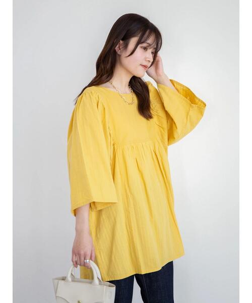 RAY CASSIN FAVORI（レイカズンフェバリ）の「・RAY CASSIN ドビー×ギャザーチュニック（Tシャツ/カットソー・レディース・ブラック/ミント/オフホワイト/イエロー・FREE）」の8枚目の写真