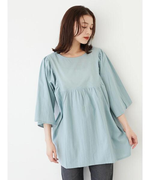 RAY CASSIN FAVORI（レイカズンフェバリ）の「・RAY CASSIN ドビー×ギャザーチュニック（Tシャツ/カットソー・レディース・ブラック/ミント/オフホワイト/イエロー・FREE）」の9枚目の写真