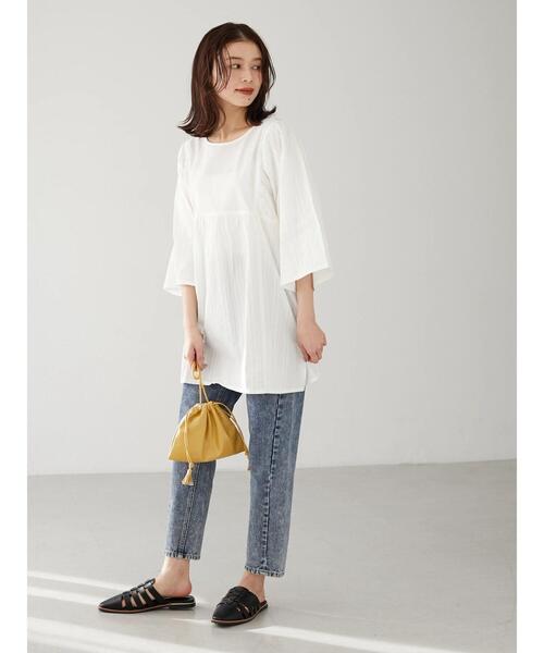 RAY CASSIN FAVORI（レイカズンフェバリ）の「・RAY CASSIN ドビー×ギャザーチュニック（Tシャツ/カットソー・レディース・ブラック/ミント/オフホワイト/イエロー・FREE）」の11枚目の写真