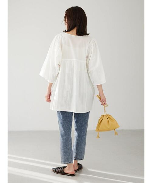 RAY CASSIN FAVORI（レイカズンフェバリ）の「・RAY CASSIN ドビー×ギャザーチュニック（Tシャツ/カットソー・レディース・ブラック/ミント/オフホワイト/イエロー・FREE）」の12枚目の写真