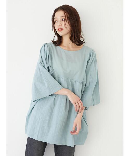 RAY CASSIN FAVORI（レイカズンフェバリ）の「・RAY CASSIN ドビー×ギャザーチュニック（Tシャツ/カットソー・レディース・ブラック/ミント/オフホワイト/イエロー・FREE）」の18枚目の写真