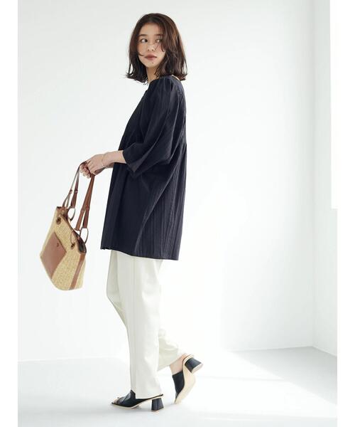 RAY CASSIN FAVORI（レイカズンフェバリ）の「・RAY CASSIN ドビー×ギャザーチュニック（Tシャツ/カットソー・レディース・ブラック/ミント/オフホワイト/イエロー・FREE）」の20枚目の写真