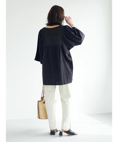 RAY CASSIN FAVORI（レイカズンフェバリ）の「・RAY CASSIN ドビー×ギャザーチュニック（Tシャツ/カットソー・レディース・ブラック/ミント/オフホワイト/イエロー・FREE）」の22枚目の写真