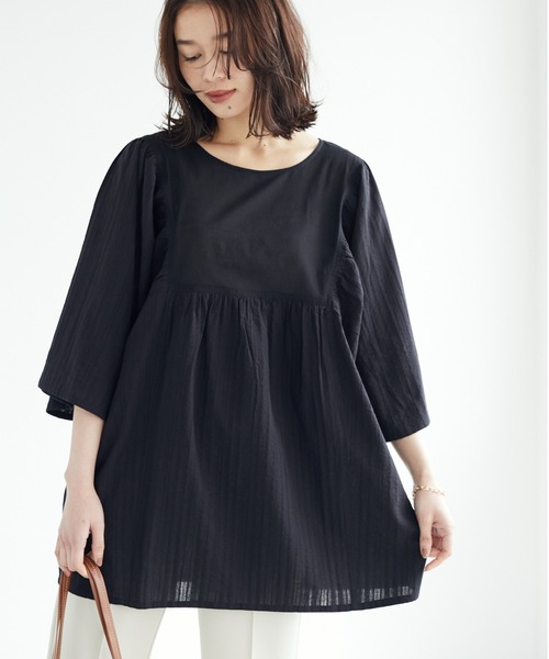 RAY CASSIN FAVORI（レイカズンフェバリ）の「・RAY CASSIN ドビー×ギャザーチュニック（Tシャツ/カットソー・レディース・ブラック/ミント/オフホワイト/イエロー・FREE）」の3枚目の写真