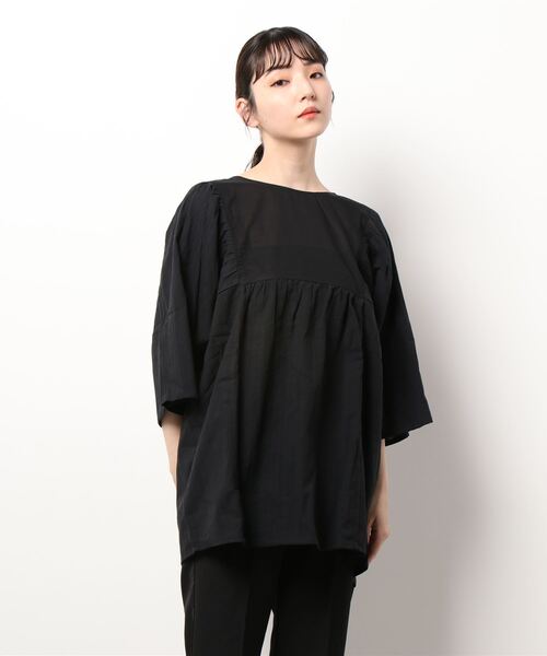 RAY CASSIN FAVORI（レイカズンフェバリ）の「・RAY CASSIN ドビー×ギャザーチュニック（Tシャツ/カットソー・レディース・ブラック/ミント/オフホワイト/イエロー・FREE）」の5枚目の写真