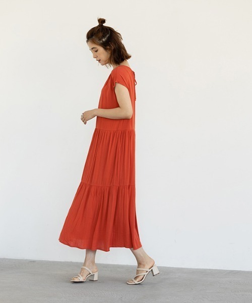 楊柳素材ティアードワンピース