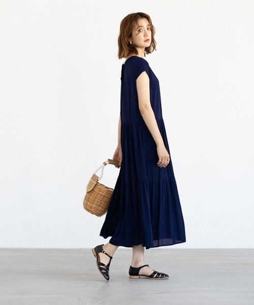 GeeRA(ジーラ)の「楊柳素材ティアードワンピース(ワンピース・レディース・ネイビー/ブルー/オレンジ・LARGE/MEDIUM/X-LARGE)」の5枚目の写真