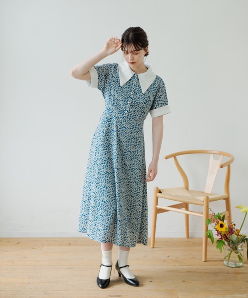 idem（イデム）の「flower retro onepiece/レトロ花柄ワンピース（ワンピース・レディース・ブラック/ブルー・FREE）」の20枚目の写真