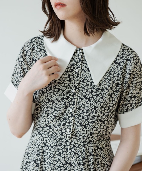 idem（イデム）の「flower retro onepiece/レトロ花柄ワンピース（ワンピース・レディース・ブラック/ブルー・FREE）」の8枚目の写真