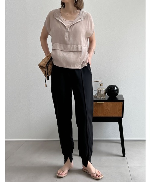 Re:EDIT（リエディ）の「[低身長/高身長/大きいサイズ有][洗濯機で洗える]ジョーゼットピンタックスリットジョガーパンツ（その他パンツ・レディース・ブルー/オレンジ/グレー/ブラック/アイボリー/モカ・LARGE/MEDIUM/SMALL/TALL/SHORT/X-LARGE）」の16枚目の写真