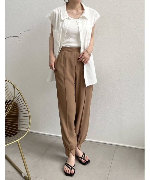 Re:EDIT（リエディ）の「[低身長/高身長/大きいサイズ有][洗濯機で洗える]ジョーゼットピンタックスリットジョガーパンツ（その他パンツ・レディース・ブルー/オレンジ/グレー/ブラック/アイボリー/モカ・LARGE/MEDIUM/SMALL/TALL/SHORT/X-LARGE）」の19枚目の写真