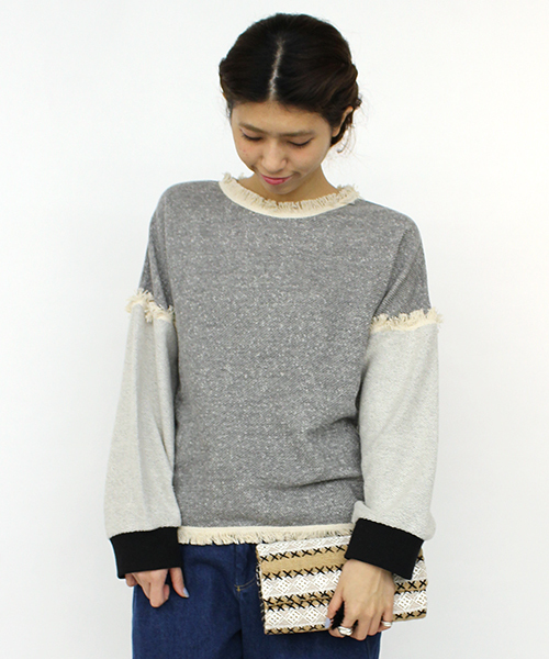 mystic（ミスティック）の「裏毛フリンジプルオーバー（Tシャツ/カットソー・レディース・グレー/ボルドー/ブラック・ﾌﾘ-）」の2枚目の写真