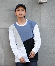 【BLUE STANDARD/ブルースタンダード】ZEROSTAIN ゼロステイン 汗染みの目立ちにくいTシャツ UVカット　撥水性　汚れが付きにくい カラーステッチ 切り替えデザインロンT