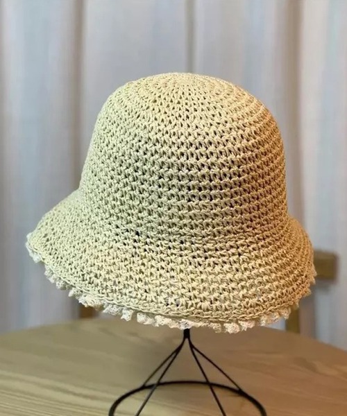 Auntie Rosa(アンティローザ)の「カゴ編みフリルバケットハット(ハット・レディース・ベージュ/オフホワイト・FREE)」の7枚目の写真