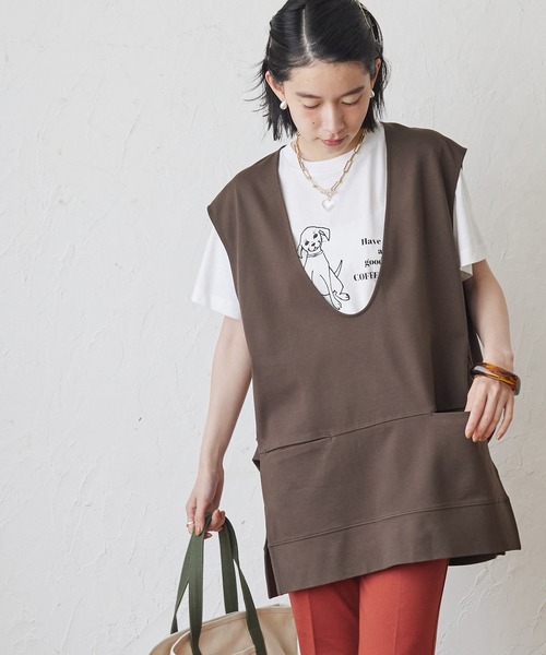 AMERICAN HOLIC（アメリカンホリック）の「ポンチUネックベスト（ベスト・レディース・ブラック/ブラウン・M/L）」の2枚目の写真