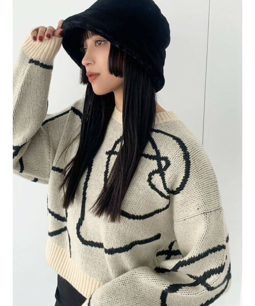 EMODA（エモダ）の「ラインパターンニット（ニット/セーター・レディース・ブラック/ホワイト/ブラウン・FREE）」の2枚目の写真
