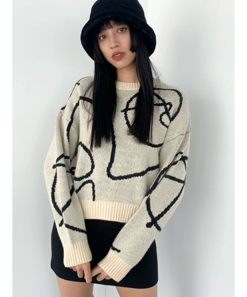 EMODA（エモダ）の「ラインパターンニット（ニット/セーター・レディース・ブラック/ホワイト/ブラウン・FREE）」の14枚目の写真