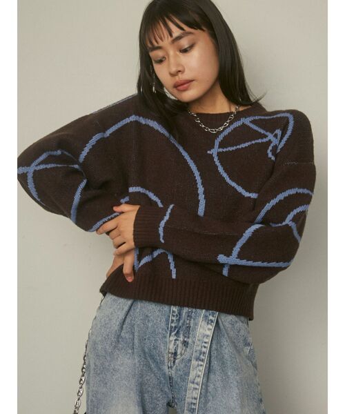 EMODA（エモダ）の「ラインパターンニット（ニット/セーター・レディース・ブラック/ホワイト/ブラウン・FREE）」の9枚目の写真