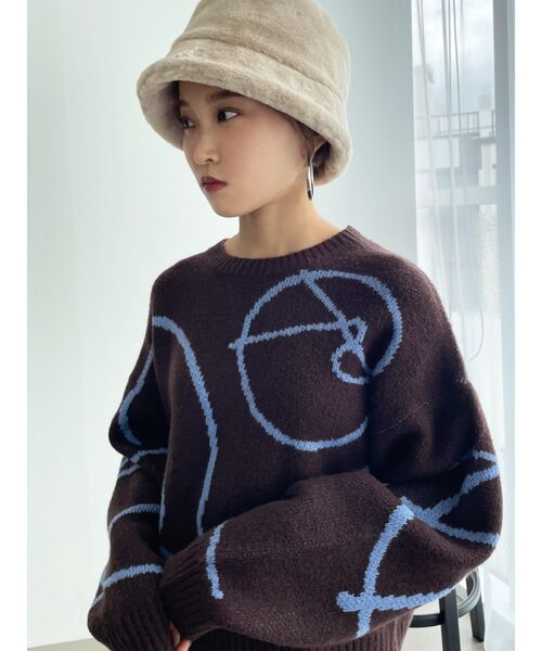 EMODA（エモダ）の「ラインパターンニット（ニット/セーター・レディース・ブラック/ホワイト/ブラウン・FREE）」の12枚目の写真