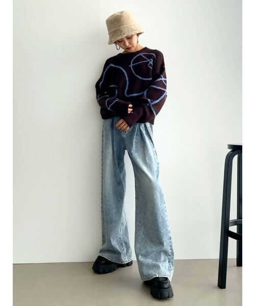 EMODA（エモダ）の「ラインパターンニット（ニット/セーター・レディース・ブラック/ホワイト/ブラウン・FREE）」の5枚目の写真