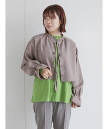 ehka sopo | チェックショート丈リボンブラウス(シャツ/ブラウス)