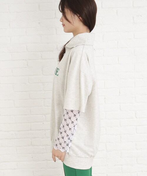 PINK-latte(ピンクラテ)の「◆【セットアイテム/ニコラ掲載商品】5分袖ハーフZIPチュニック+シアートップスセット(Tシャツ/カットソー・キッズ・ライトグレー/ブラック/グリーン・15 /14/16)」の22枚目の写真