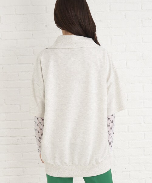 PINK-latte(ピンクラテ)の「◆【セットアイテム/ニコラ掲載商品】5分袖ハーフZIPチュニック+シアートップスセット(Tシャツ/カットソー・キッズ・ライトグレー/ブラック/グリーン・15 /14/16)」の8枚目の写真