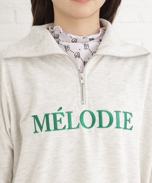 PINK-latte(ピンクラテ)の「◆【セットアイテム/ニコラ掲載商品】5分袖ハーフZIPチュニック+シアートップスセット(Tシャツ/カットソー・キッズ・ライトグレー/ブラック/グリーン・15 /14/16)」の4枚目の写真