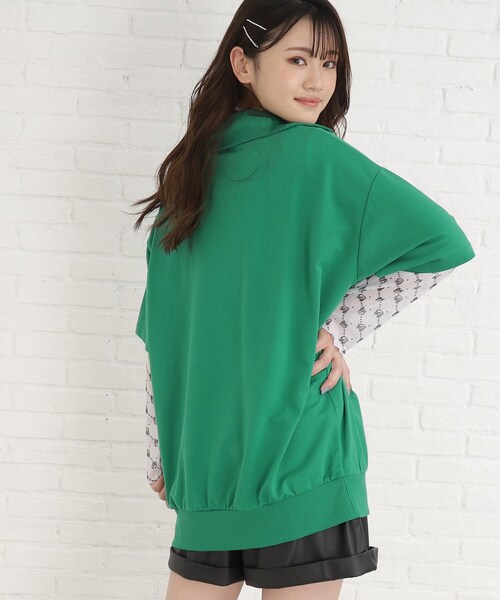 PINK-latte(ピンクラテ)の「◆【セットアイテム/ニコラ掲載商品】5分袖ハーフZIPチュニック+シアートップスセット(Tシャツ/カットソー・キッズ・ライトグレー/ブラック/グリーン・15 /14/16)」の20枚目の写真