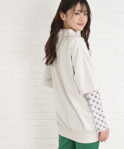 PINK-latte(ピンクラテ)の「◆【セットアイテム/ニコラ掲載商品】5分袖ハーフZIPチュニック+シアートップスセット(Tシャツ/カットソー・キッズ・ライトグレー/ブラック/グリーン・15 /14/16)」の18枚目の写真