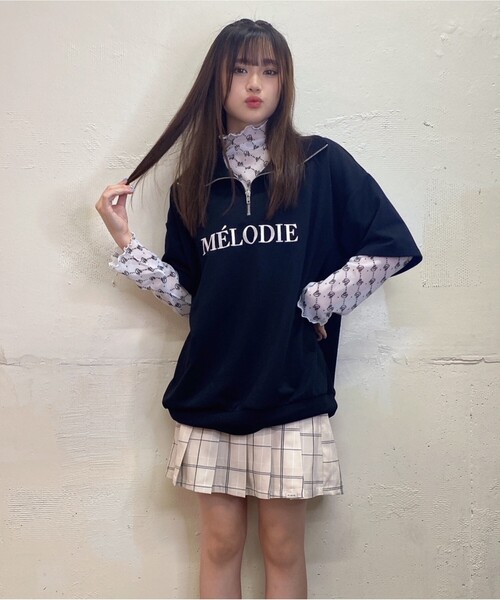 PINK-latte(ピンクラテ)の「◆【セットアイテム/ニコラ掲載商品】5分袖ハーフZIPチュニック+シアートップスセット(Tシャツ/カットソー・キッズ・ライトグレー/ブラック/グリーン・15 /14/16)」の7枚目の写真