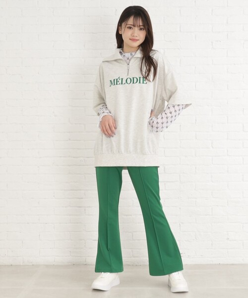 PINK-latte(ピンクラテ)の「◆【セットアイテム/ニコラ掲載商品】5分袖ハーフZIPチュニック+シアートップスセット(Tシャツ/カットソー・キッズ・ライトグレー/ブラック/グリーン・15 /14/16)」の15枚目の写真